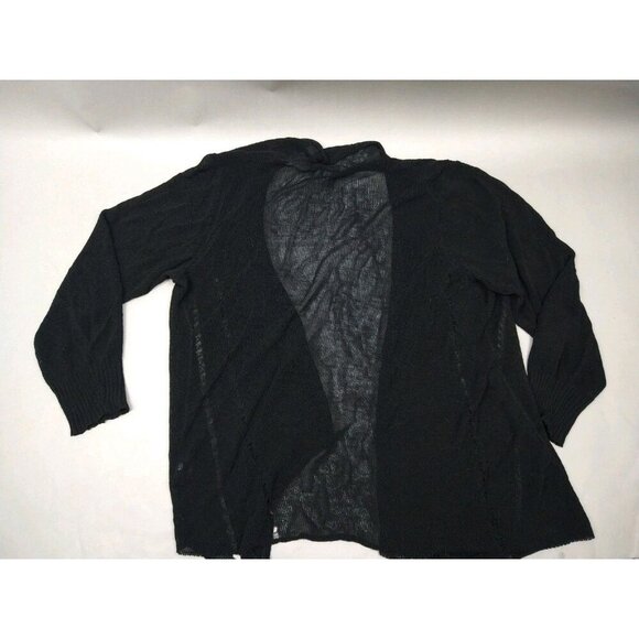 Eileen Fisher Sweater L Black Linen Blend Shrug Wrap Loose Knit Open Cardigan - Picture 3 of 8